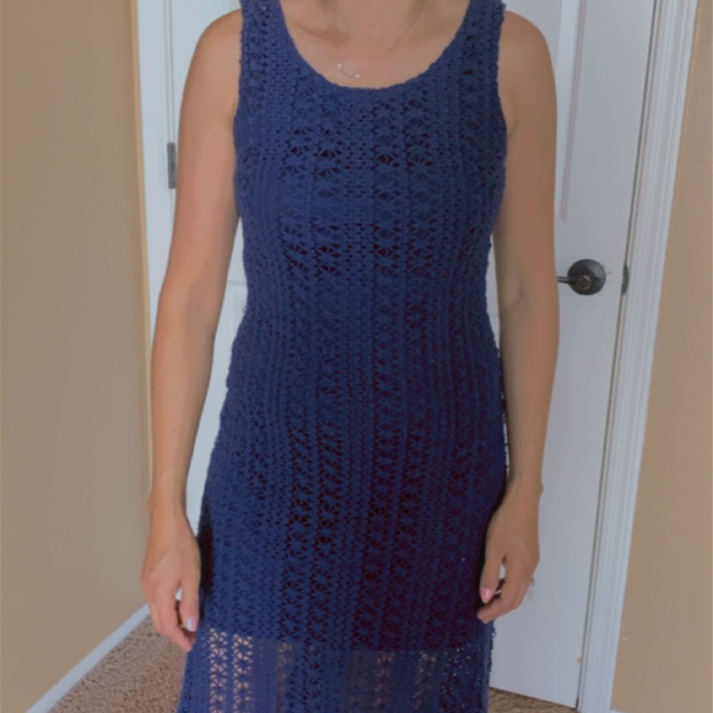 See Through Blue Knitted Dress